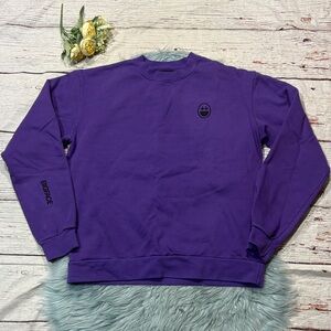 Bigface Coffee Smiley Face Crewneck Oversized Purple Sweathshirt